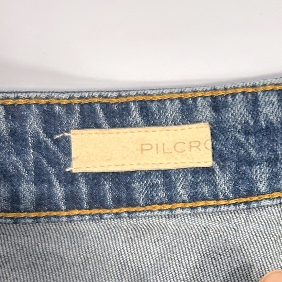 Pilcro Distressed Vintage Straight High Rise Raw Hem Rigid Denim Jean Size 27 - Picture 10 of 13